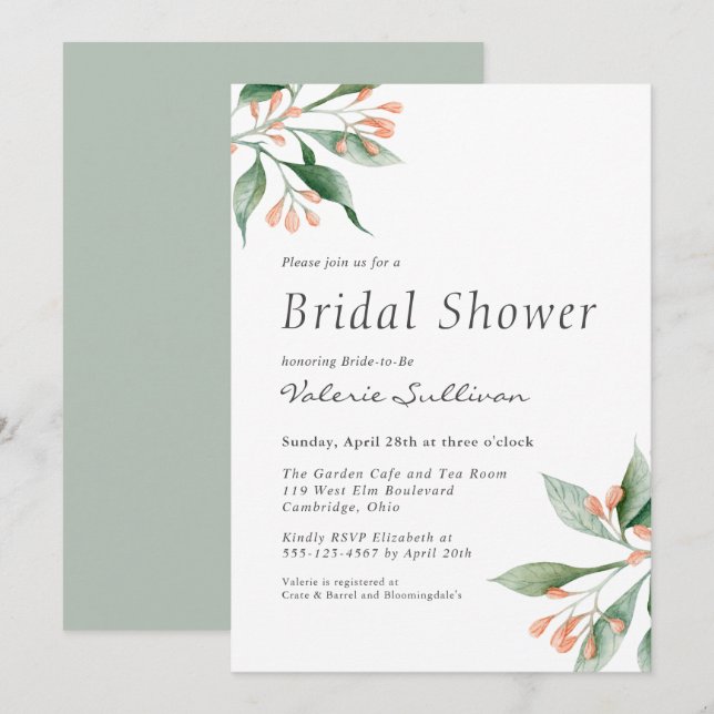 Simple Elegant Botanical Bridal Shower Invitation (Front/Back)