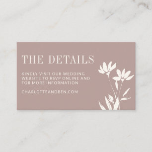 Simple Elegant Botanical Dusty Mauve Ivory Wedding Enclosure Card