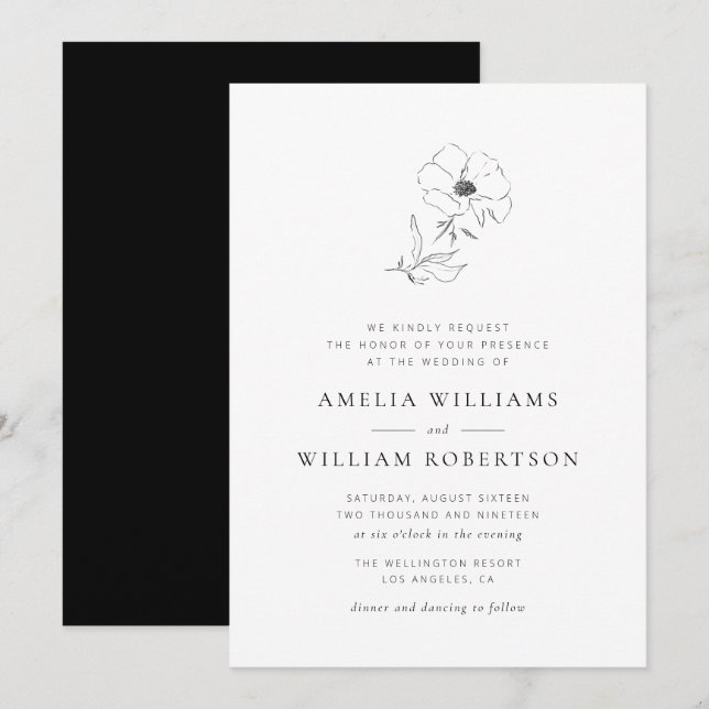 simple elegant botanical wedding invitation (Front/Back)