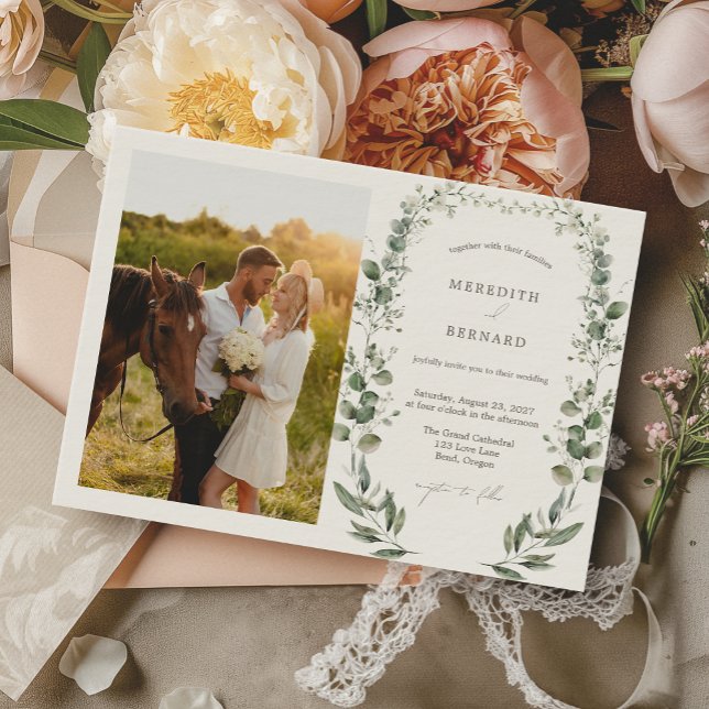 Simple Elegant Botanical Wedding Photo Horizontal Invitation (Creator Uploaded)
