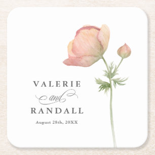 Simple Elegant Botanical Wedding Square Paper Coaster