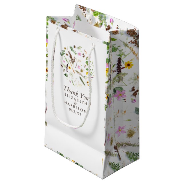 Simple Elegant Botanical Wild Flower Wedding Favou Small Gift Bag (Front Angled)