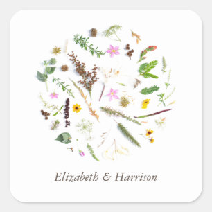 Simple Elegant Botanical Wild Flower Wedding Favou Square Sticker