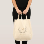 Simple elegant botanical wreath Bridesmaid Tote Bag<br><div class="desc">Monogrammed initial framed by elegant hand illustrated botanical leaves wreath,  with personalized name,  Simple and elegant, 
Great monogrammed gift for bridesmaid. 
See all the matching pieces in collection</div>
