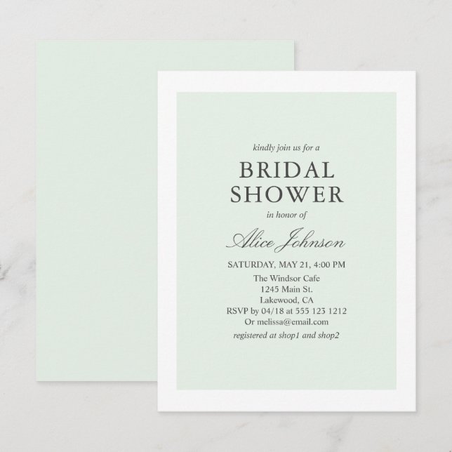 Simple Elegant Bridal Shower Invitation Postcard (Front/Back)