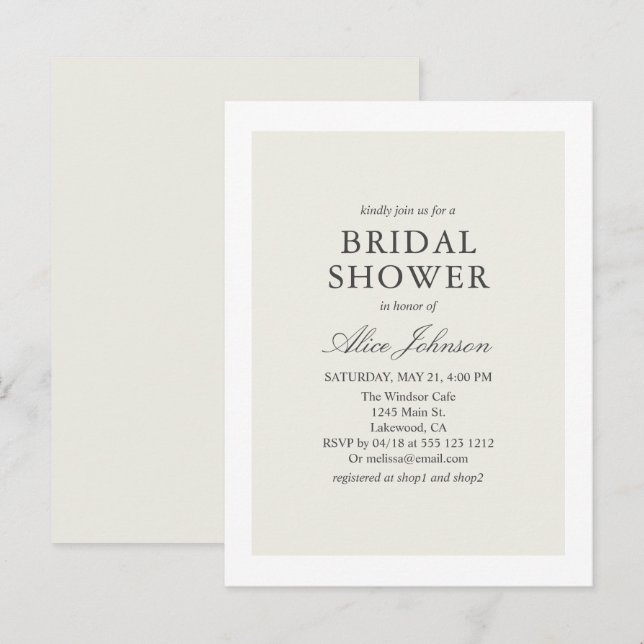 Simple Elegant Bridal Shower Invitation Postcard (Front/Back)