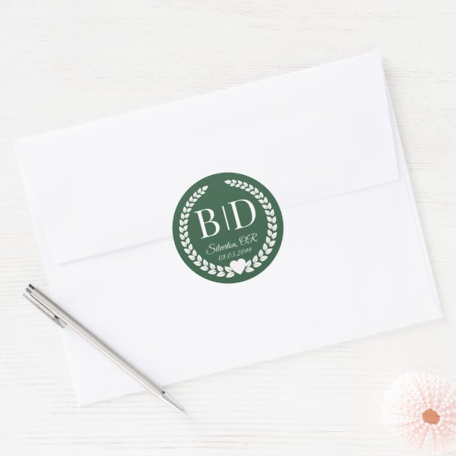Simple Elegant Bride and Groom Monogram Classic Round Sticker (Envelope)