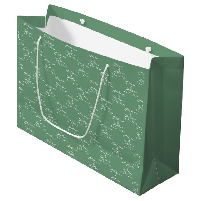 Simple Elegant Bride and Groom Names Wedding Large Gift Bag (Front Angled)