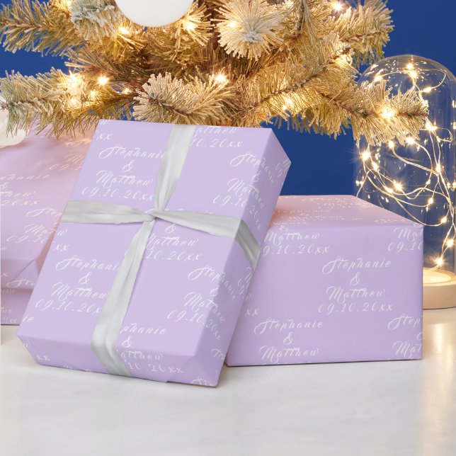 Simple Elegant Bride and Groom Names Wedding Wrapping Paper (Holidays)