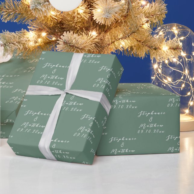 Simple Elegant Bride and Groom Names Wedding Wrapping Paper (Holidays)
