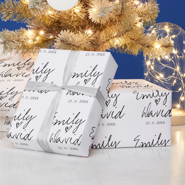Simple Elegant Bride And Groom Names Wedding Wrapping Paper (Holidays)