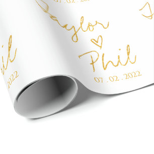 Simple Elegant Bride & Groom Names Wedding Wrappin Wrapping Paper