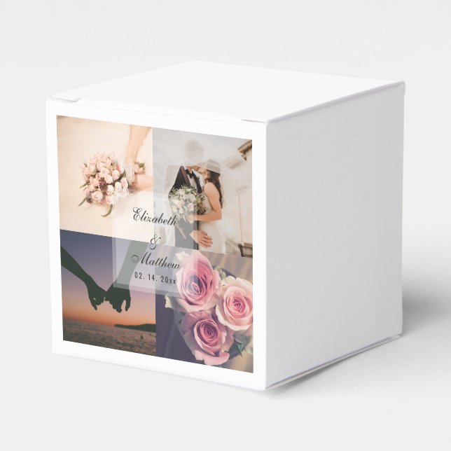 Simple Elegant Bride & Groom Photo Collage Wedding Favor Box (Front Side)