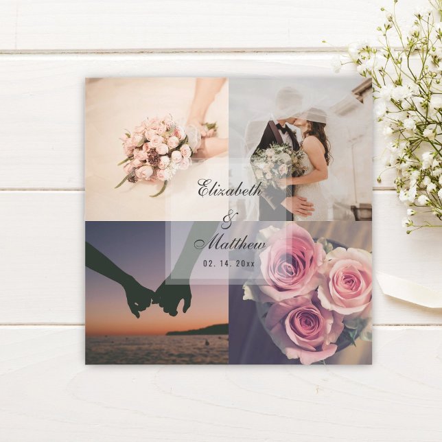 Simple Elegant Bride & Groom Photo Collage Wedding Magnetic Invitation (Creator Uploaded)