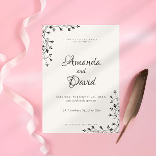 Simple Elegant Brown Black Leaf Wedding Invitation