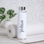 Simple Elegant Brush Script Black and White Modern Water Bottle<br><div class="desc">Modern black and white water bottle featuring a simple and minimalist design with your name in an elegant brush script.  A cute design perfect for a girly girl.</div>