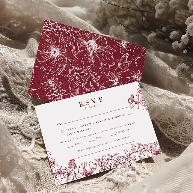 Simple Elegant Burgundy Garden Wedding RSVP Enclosure Card (Creator Uploaded)