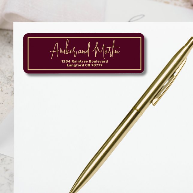 Simple Elegant Burgundy Gold Modern Address (Creator Uploaded)