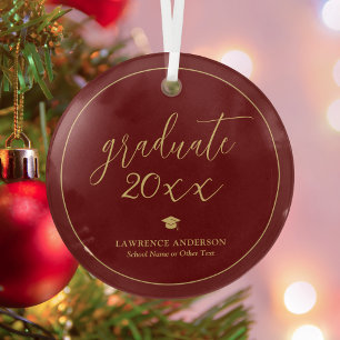 Simple Elegant Burgundy Graduate 2025 Graduation Glass Ornament