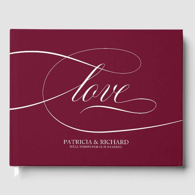 Simple Elegant Burgundy Marsala Wedding Guest Book (Front)