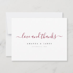 Simple Elegant Burgundy Script Custom Wedding Thank You Card