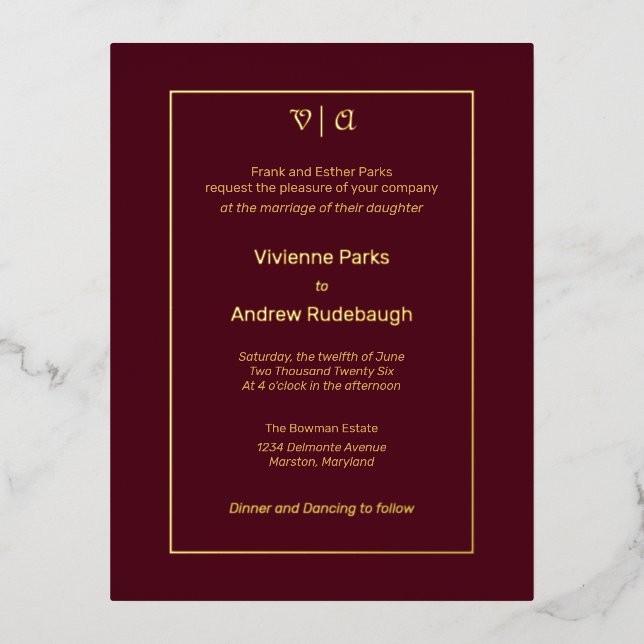 Simple Elegant  Burgundy Touch of Foil Invitation (Front)