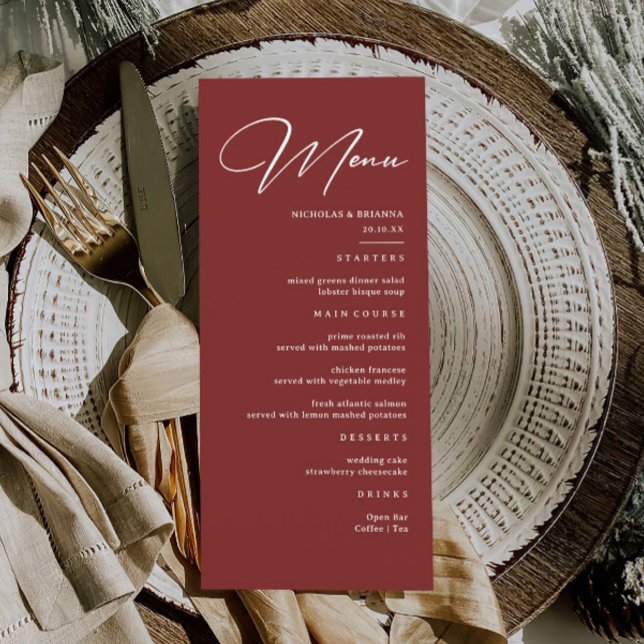 Simple Elegant Burgundy Wedding  Menu (Creator Uploaded)