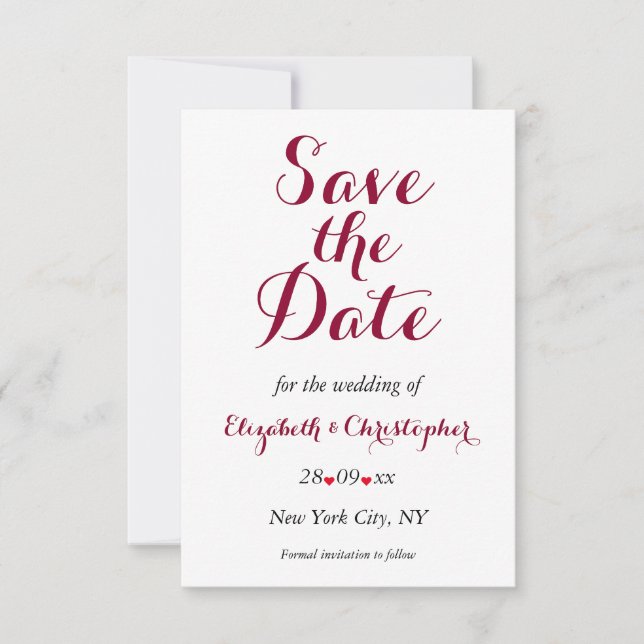 Simple Elegant Burgundy White Wedding Engagement Save The Date (Front)