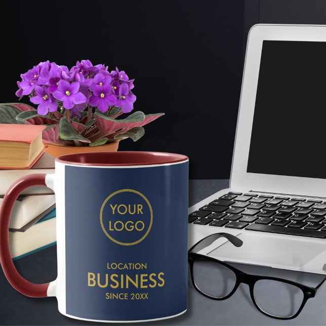 Simple Elegant Business Logo Navy Blue Gold Mug (Creator Uploaded)