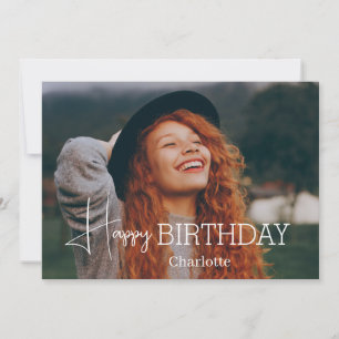 Simple Elegant Calligraphy Birthday Stylish Photo Card