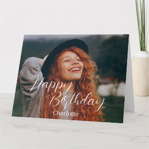 Simple Elegant Calligraphy Birthday Stylish Photo Card