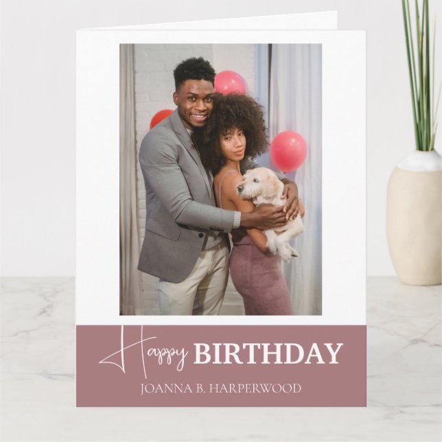 Simple Elegant Calligraphy Birthday Stylish Photo Card (Front)