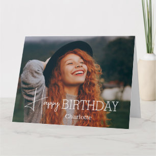 Simple Elegant Calligraphy Birthday Stylish Photo Card