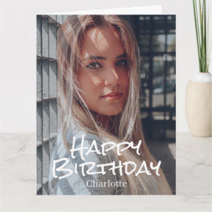 Simple Elegant Calligraphy Birthday Stylish Photo Card