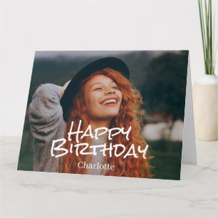 Simple Elegant Calligraphy Birthday Stylish Photo Card