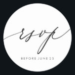 Simple Elegant Calligraphy Black White RSVP Classic Round Sticker<br><div class="desc">Simple Elegant Calligraphy Black and White RSVP Sticker.  For more advanced customization of this design,  Please click the "Customize" button above! Matching items are also available.</div>