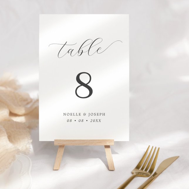 Simple Elegant Calligraphy Black & White Wedding Table Number (Creator Uploaded)