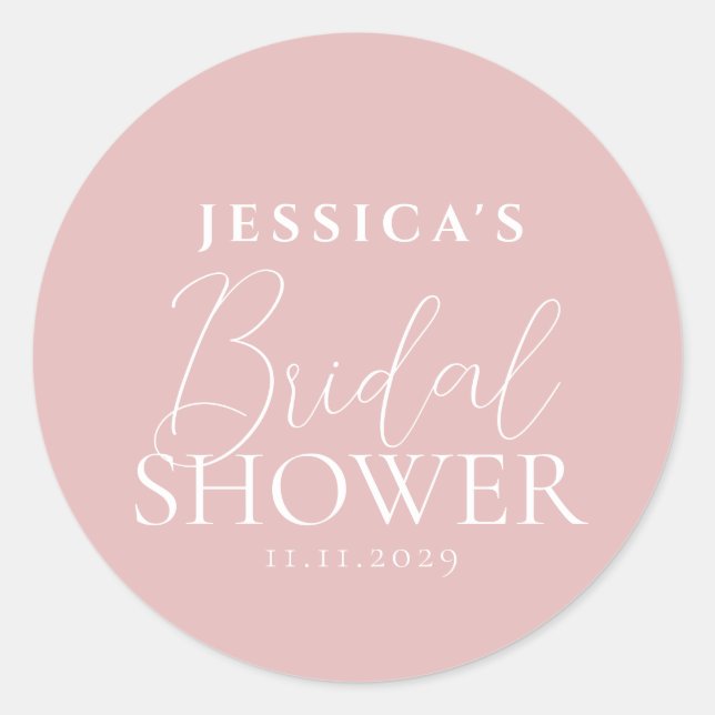 Simple Elegant Calligraphy Bridal Shower Classic Round Sticker (Front)