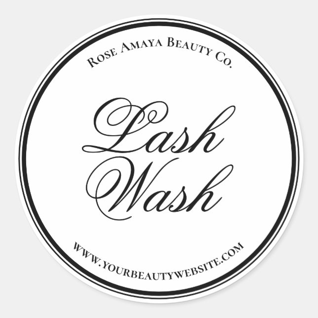 Simple Elegant Calligraphy Lash Wash Cleanser Classic Round Sticker (Front)