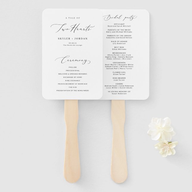Simple Elegant Calligraphy Modern Wedding Program Hand Fan (Front and Back)