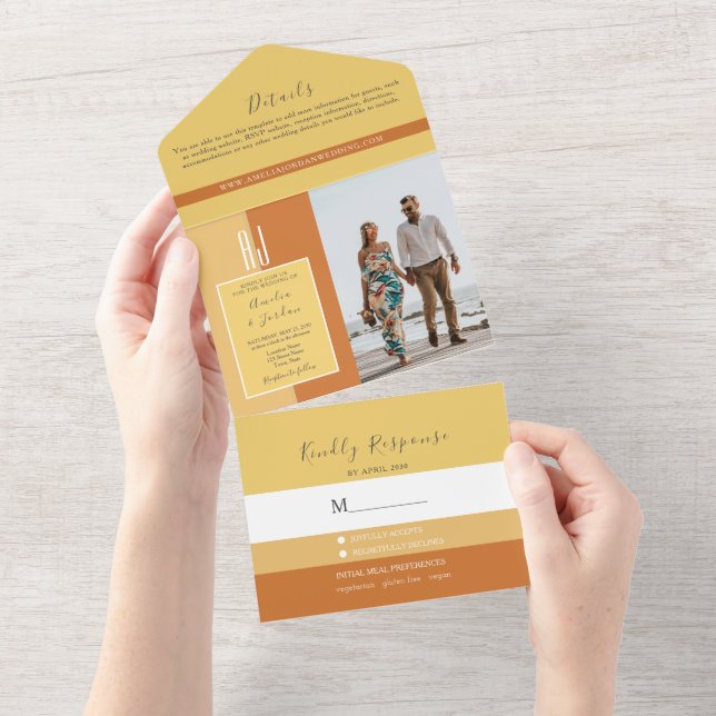 Simple Elegant Calligraphy Monogram Wedding All In One Invitation (Tearaway)