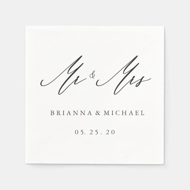 Simple Elegant Calligraphy Mr and Mrs Wedding Napkin (Front)