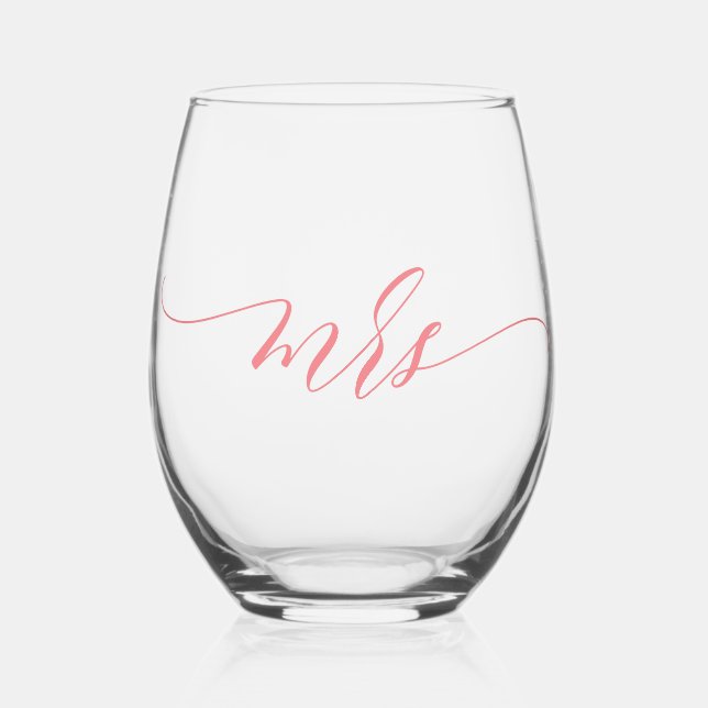 Simple Elegant Calligraphy Mrs. Stemless Wine Glass (Front)