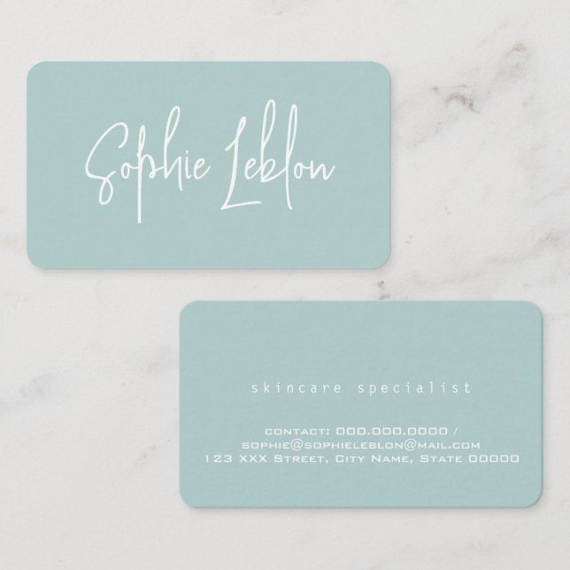 Simple Elegant Calligraphy Name Teal Business Card (Front/Back)