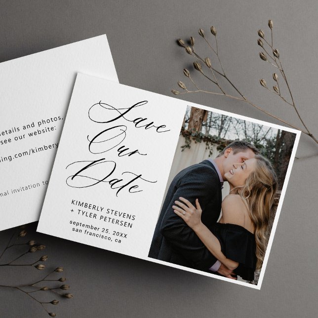 Simple elegant calligraphy photo wedding save the date (Creator Uploaded)