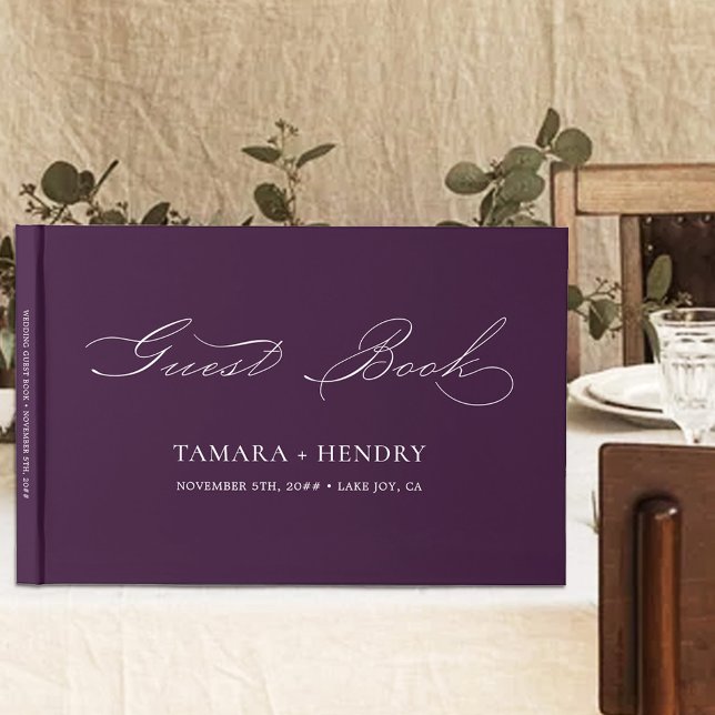 Simple Elegant Calligraphy Purple Wedding Guest Book (Creator Uploaded)