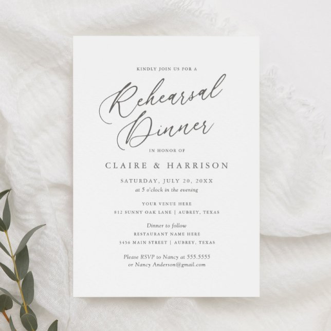 Simple Elegant Calligraphy Rehearsal Dinner Invita Invitation (Creator Uploaded)