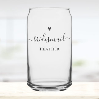 Simple Elegant Calligraphy Script Bridesmaid Can Glass
