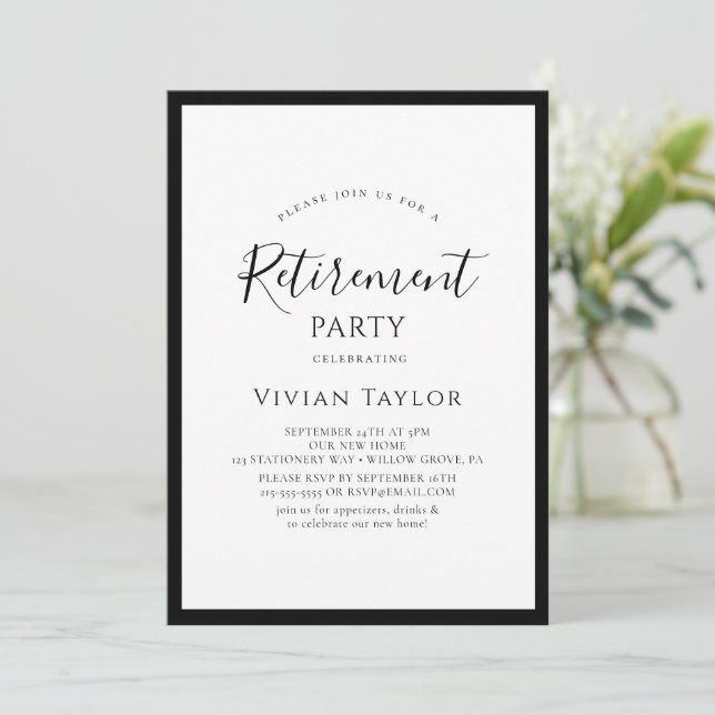 Simple Elegant Calligraphy Script Retirement Party Invitation (Standing Front)