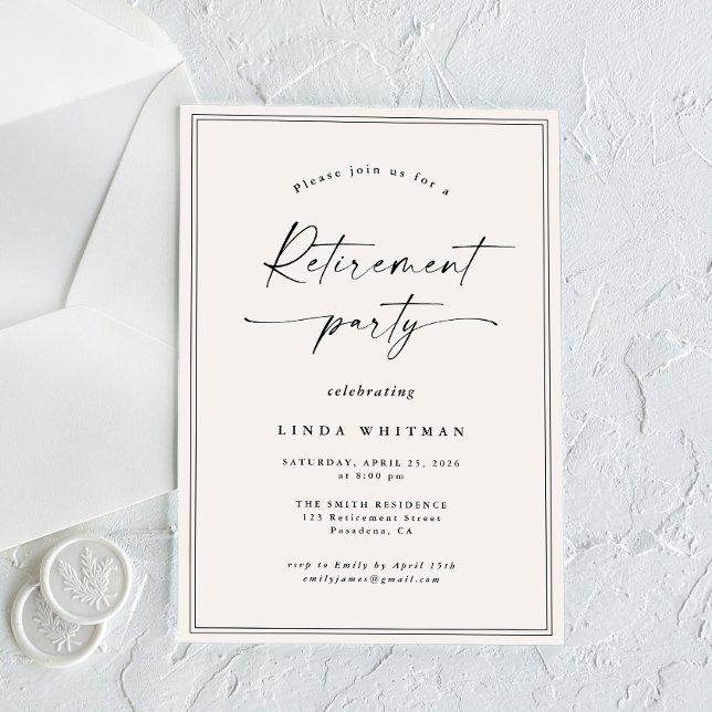 Simple Elegant Calligraphy Script Retirement Party Invitation (Creator Uploaded)